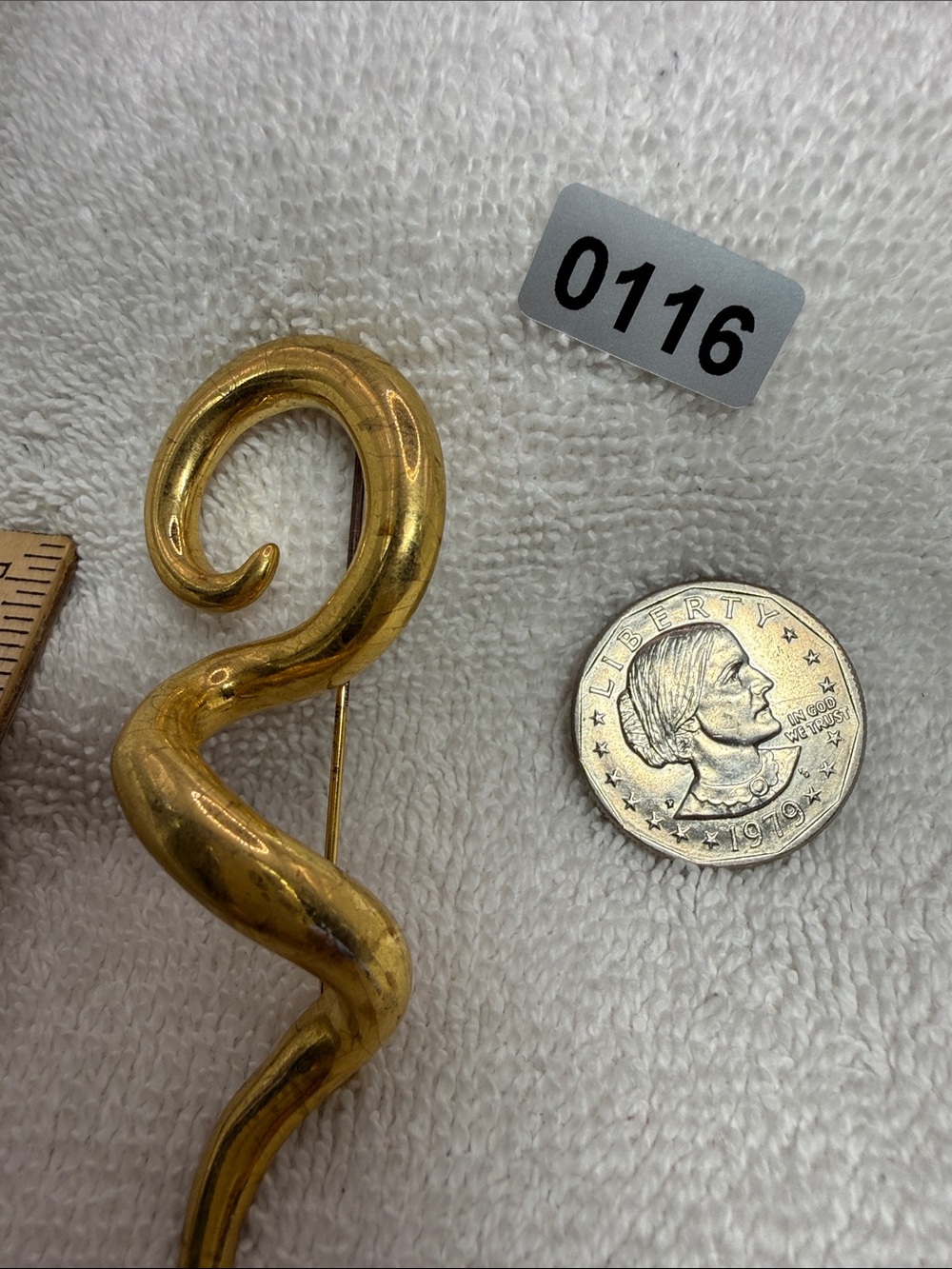 Vtg 1980’s Gold tone Spiral Snake Brooch, 1”w x 3.25”L